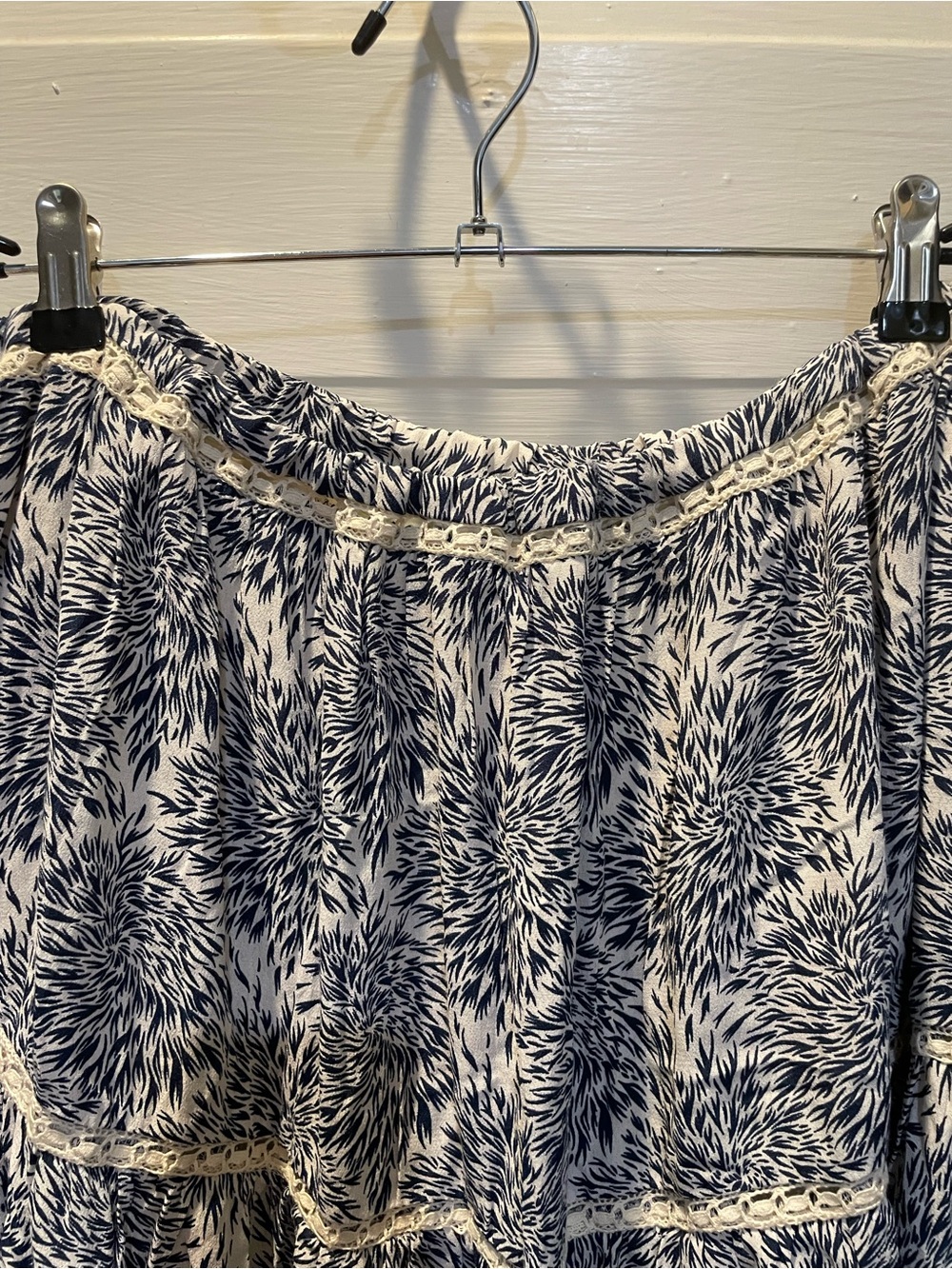 Bohemians Tiered Maxi Skirt in Navy and White, Lace Trim, Size XL - Picture 3 of 4